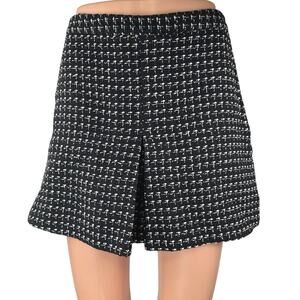Mango MNG Women's Black White Tweed Knit Split Hem Mini A-Line Skirt Size S